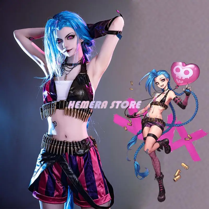 

2023 Jinx LOL League Of Legends Anime New Anime Costumes For Women League Of Legend Cosplay Jinx Costume With Wig XS-3XL