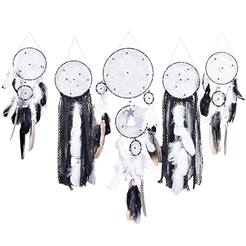 

Dream Catcher Set Of 5 Boho Wall Hanging Decor Handmade Traditional Feathers Dream Catcher For Bedroom Living Home Decor Durable