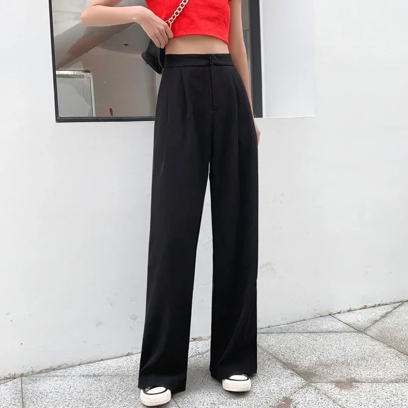 Summer OL Style White Women Pants Chic Wide Leg Pant High