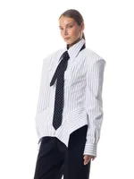 Chemise Femme DFDG Printemps-Été à Col Revers Rayée Ajustée à Ourlet Asymétrique – Tendance Féminine 2026 pour Bureau et Rendez-vous 5
