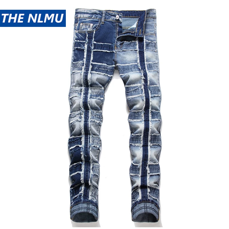 

Men's Skinny Jeans 2023 New Ripped Patchwork Patch Slim Denim Pants Streetwear Hip Hop Harajuku Jeans Trousers Y2k Hombre