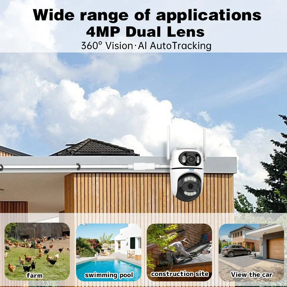 KERUI Icsee Outdoor Wireless 4MP WiFi IP Camera Dual Lens Dual Screen Home Security CCTV Video Surveillance Human Detect 6