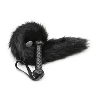 61CM Artificial Wool Fox's Tail Whip,Horse Whip,Costumes Performance Props,PU Leather Handle with Wrist Strap 2