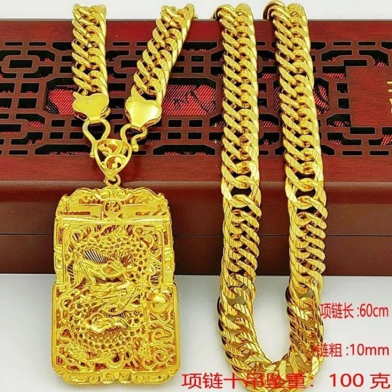 보스 체인 Guan Gong 긴 브랜드 펜던트 골드 999, 진짜 금 목걸이, 둥근 구슬, 18K 우월한 보석 선물, 남녀공용