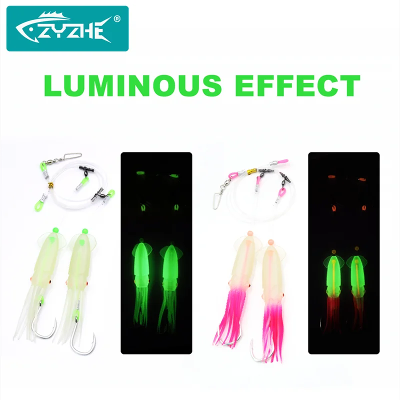 Montage deep drop lumineux ZYZHE avec leurre calamar et hameçon BKK8062-5X - Pêche thon marlin