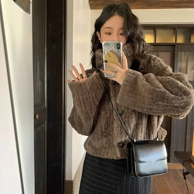 Rimocy Winter Warm Lambswool Coats Women Fashion Korean Padded Cotton Outerwear Woman Stand Collar Cropped Jacket Female 2024 4