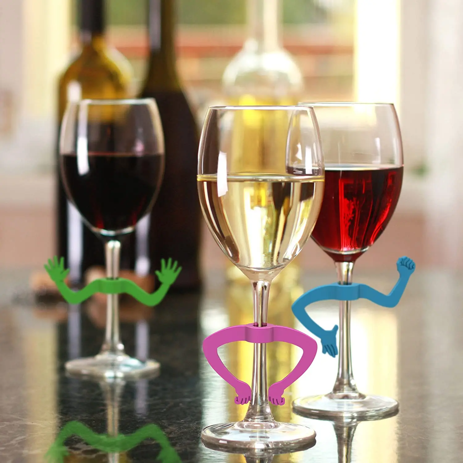 6Pcs Wine Glass Marker Silicone Wine Drink Markers Identifiers for Assorted Colours,Random Color
