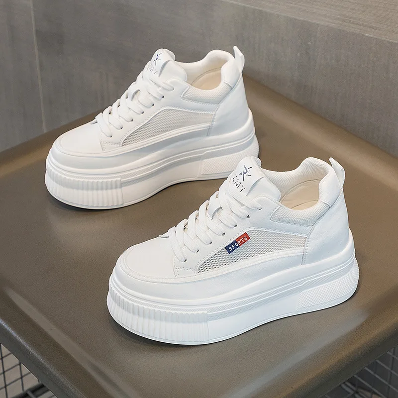 Fujin 8cm New Genuine Leather Platform Wedge Thick Sole Spring