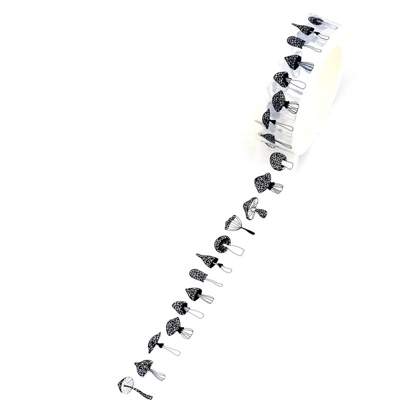 1PC 10M Decorative Cute Black and White Mushrooms Set Washi Tape for Planner Scrapbooking Masking Tape Journal Stationery 3