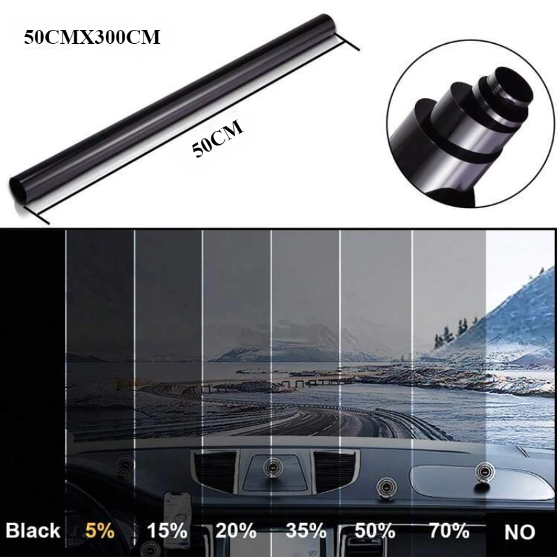 1Roll 50x3m Black Car Window Tint Film Glass Sticker VLT 5%-50% Sun Shade Window Tinting Solar UV Protection Foils Sticker Films