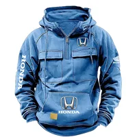 Sweat à capuche rétro Honda pour homme, automne et hiver, avec fermeture éclair, multi-poches, style streetwear, décontracté, sport et loisirs 3