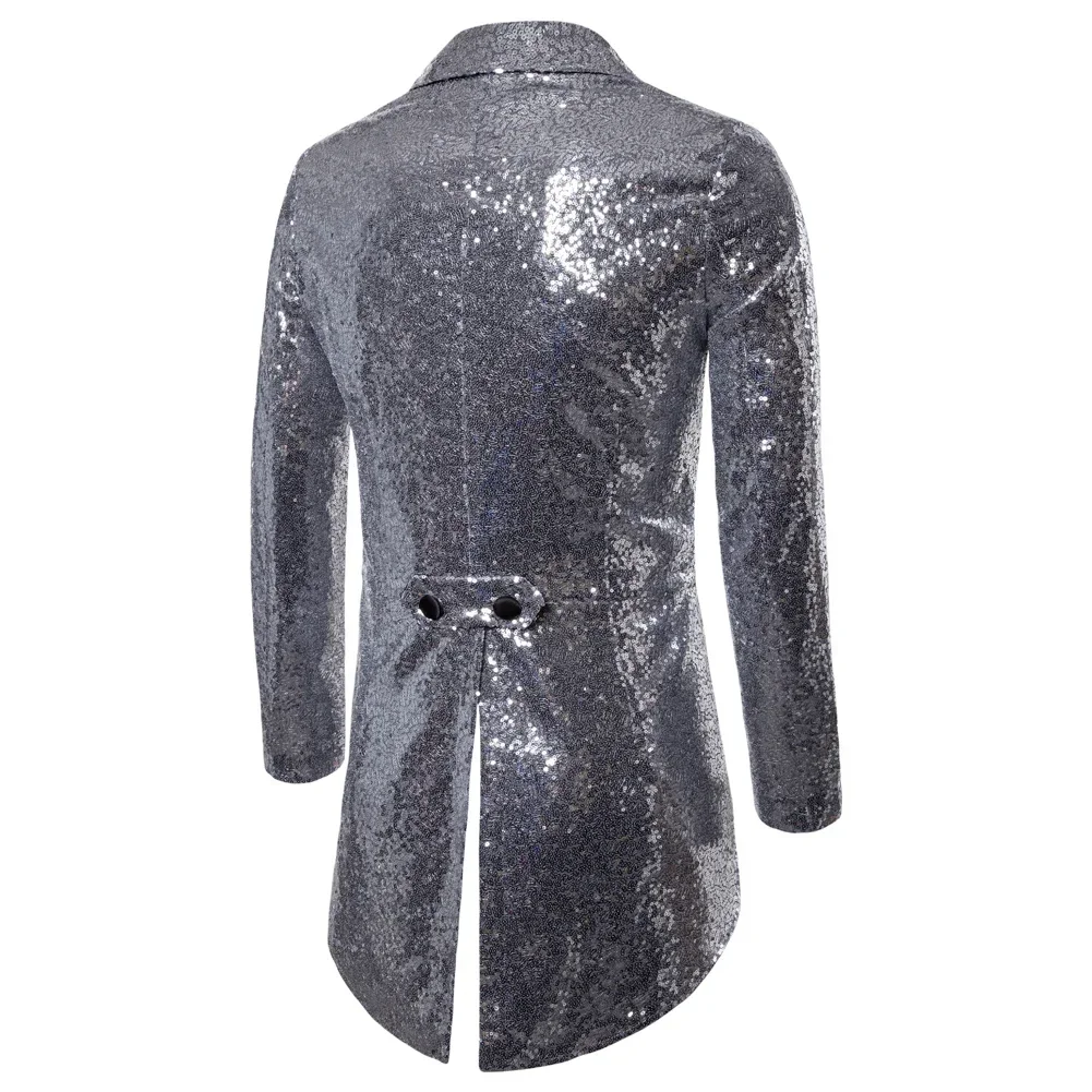 Shiny Gold Sequins Glitter Tailcoat Suit Jacket Male Double Breasted Wedding Groom Tuxedo Blazer Men Party Stage Prom Costume 4
