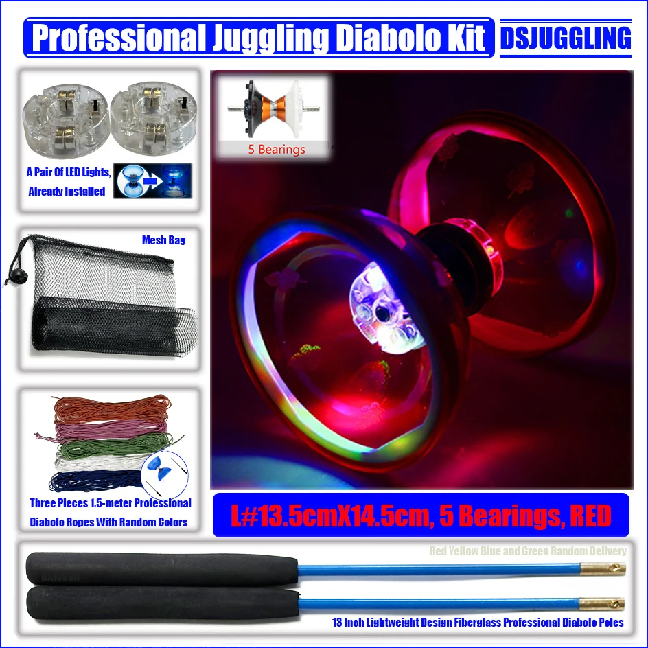 Multi-color Luminescent Diabolo High Speed China Kongzhu Yoyo Stage Performance Outdoor Fitness Sports Fun Gift Juggling Kits