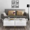 39.4'' Coffee Table with Large Drawers & 2 Open Storage Shelves, White Modern Coffee Tables with Gold Metal Handles 3