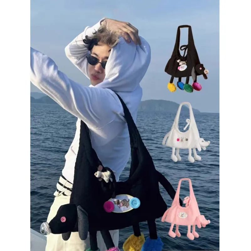 

Y2k Dog Embroidered Doll Tote Bag Kawaii 2024 New Pendant Cute Handmade Unisex Fun Versatile Dog Single Shoulder Crossbody Bag