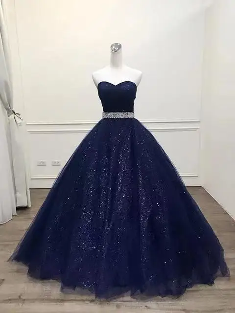 

ANGELSBRIDEP темно-синие платья Quinceanera 15 лет блестящее Тюлевое Бисероплетение с поясом милое 16-дебютантное платье для дня рождения на заказ