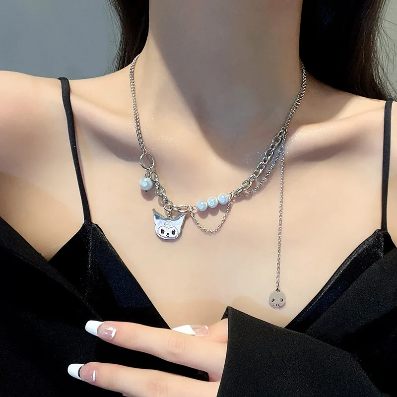 Sanrio Kuromi Cinnamoroll Pearl Necklace Hello Kitty Bracelet Pendant Collarbone Chain Stylish Necklace Accessories Girl Gift
