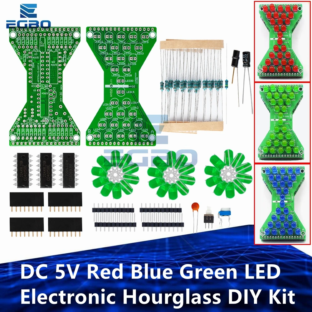 1 ~ 3PCS DC 5V Rot Blau Grün LED Elektronische Sanduhr DIY Kit Geschwindigkeit Einstellbar Lustige Elektronische DIY Kits LED Doppel Schicht PCB