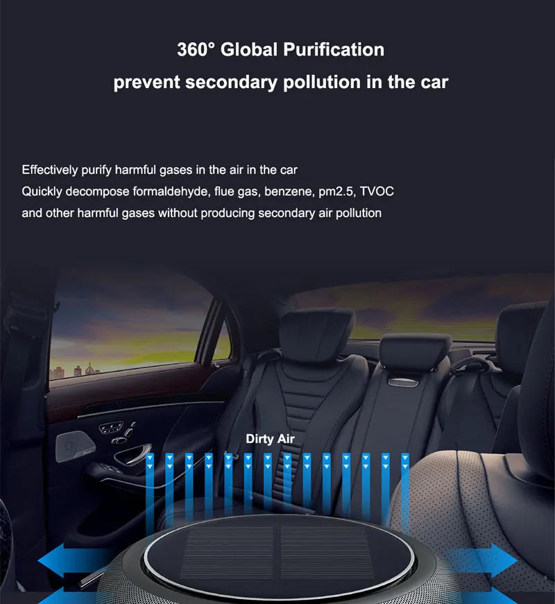 Car Air Purifier Solar Usb Oxygen Cleaner Ozone Generator Air Purifier HEPA Filter Smoke Remover Smart Gadgets Car Supplies air purifier
