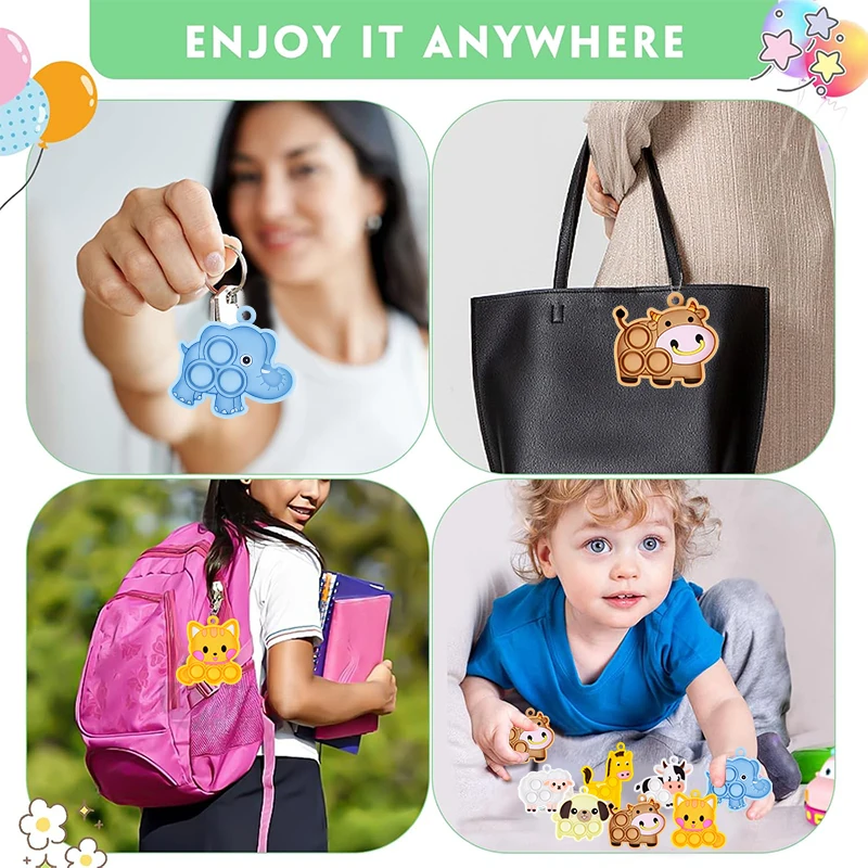 7/14/21Pcs Cartoon Animal Pop Keychain Small Toys Kids Birthday Party Favors Guest Gift Goodie Bag Pinata Filler Baby Shower