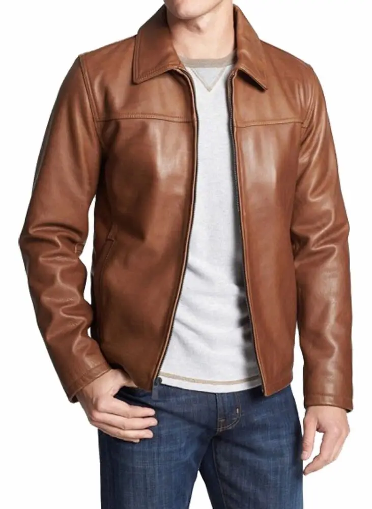 New Men's Real Leather Jacket Genuine Brown Leather Shirt Style Jacket European and American Fashion Trends