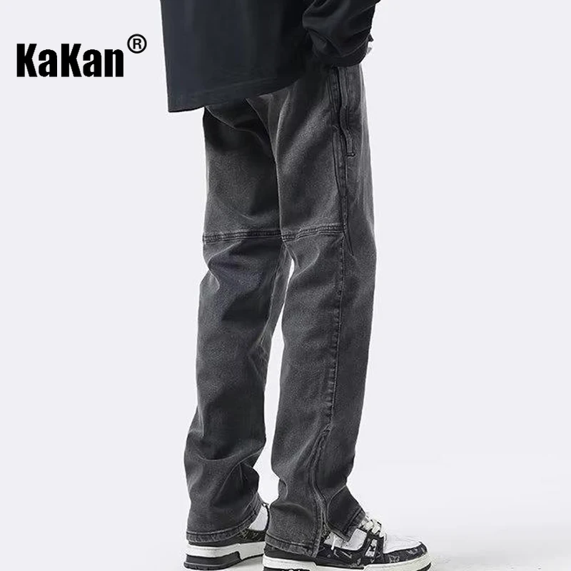 Kakan - Wash Vintage Jeans Men's Wear, American High Street Zipper Slim Fit Casual Jeans K58-K801
