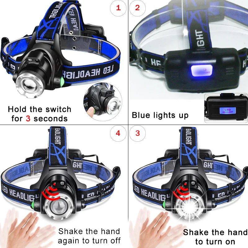 High lumen LED Headlamp Body Motion Sensor T-6L2/V6 Zoomable Led Head lamp Flashlight Torch Headlight Lanterna light for Camping head flashlight cob headlamp
