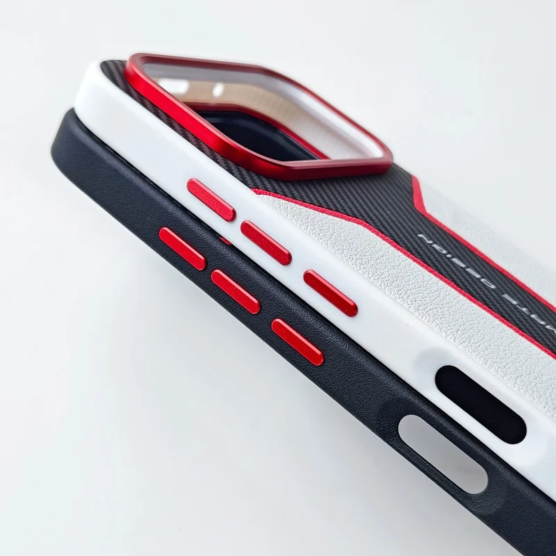 Premium Carbon Fiber Leather Protective Case with Metal Lens Ring - Anti-Drop Full Coverage