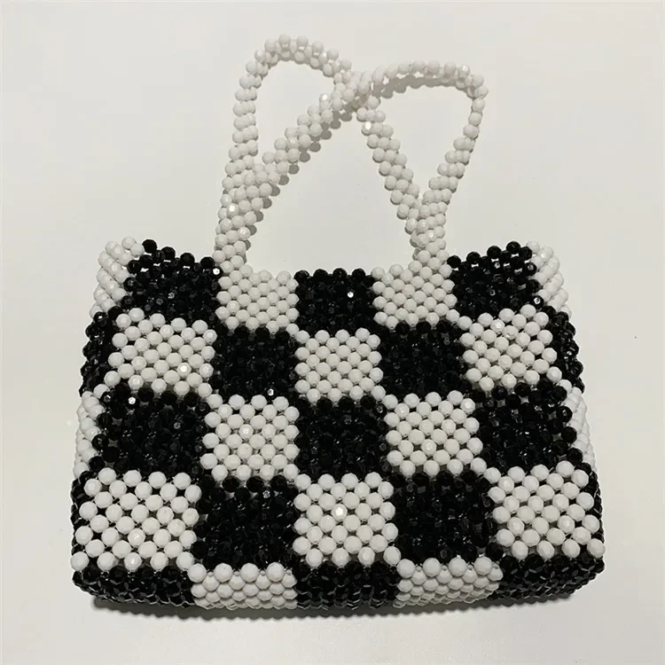 

Black White Plaid Acrylic Handwoven Beaded Handbag Borse Fashion Shoulder Bags 2024 New Women's Bag Bolsos De Mujeres En Oferta