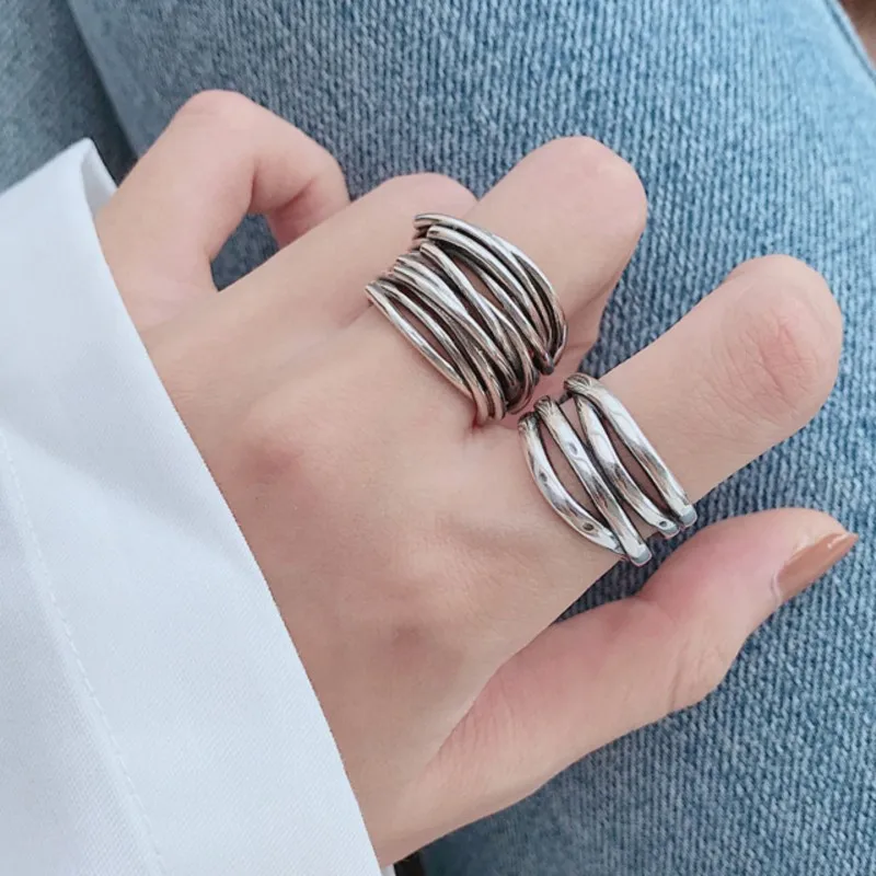 Geometric Crossing Wrapping Lines Rings for Women Silver Color Simple Finger Ring Party Jewelry anillos