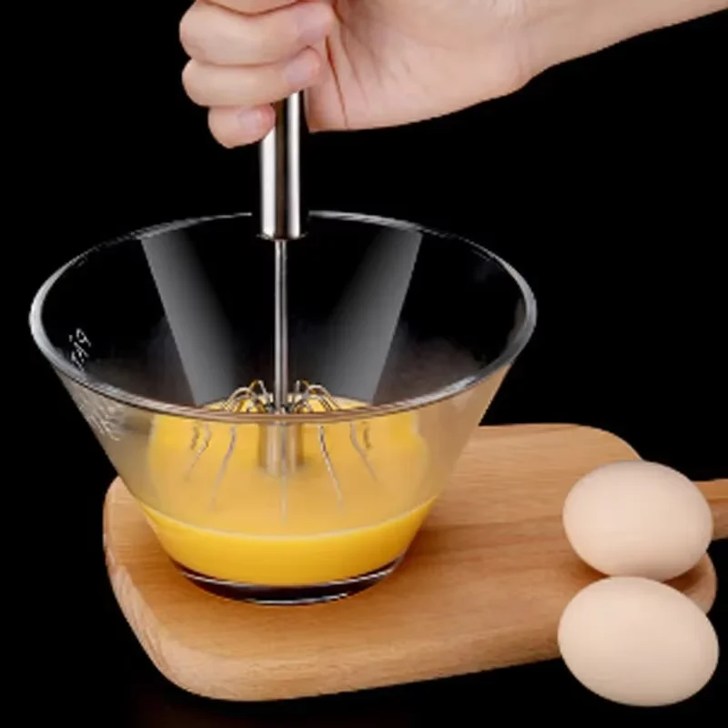Stainless Steel Whisk Manual Automatic Rotating Milk Foam Stick Household Baking Egg White Flour Utensils