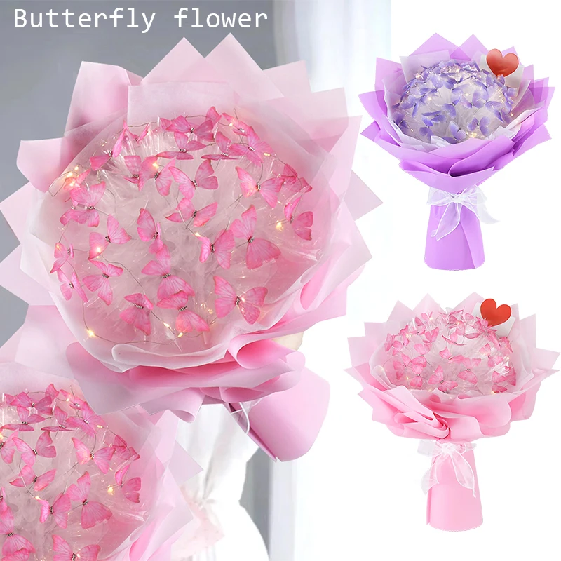 

DIY Butterfly Bouquets Handmade Butterfly Flower Material Package Bouquet with Light String Wedding Decor Gifts for Girlfrien