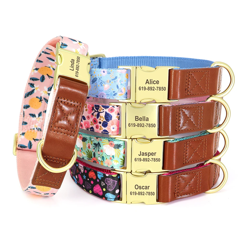 Print Personalized All Seasons Plaid Vintage PU Leather Dog Collar with  Metal Buckle Lovely Pet Cat - AliExpress