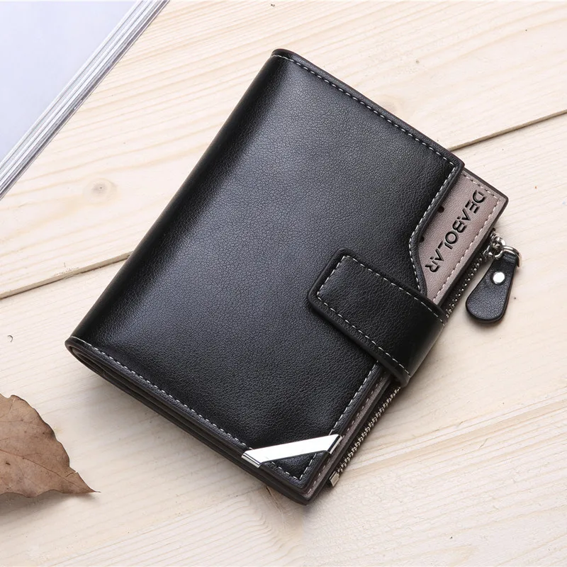 Vintage Men's Zipper Three-fold Leather Wallet Multi