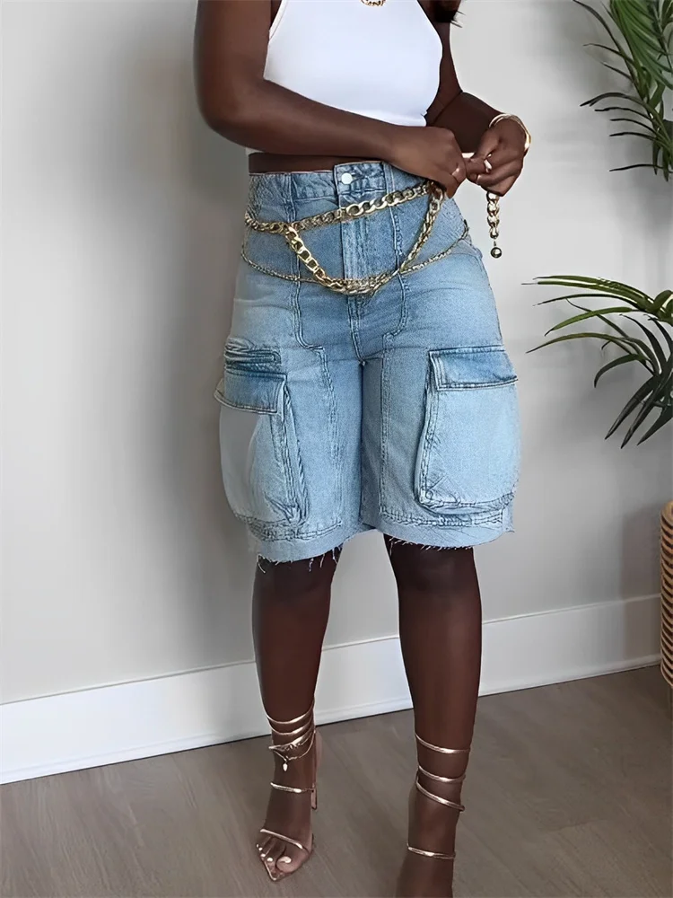 Wmstar Jeans Women High Waist Denim Boyfriend Cargo Pockets Korean Streetwear Stretch Shorts Pants Wholesale Dropshipping S-3XL