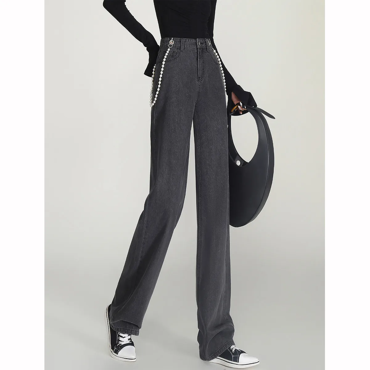 LOUIS YAO 2025 Spring Autumn Vintage Casual Straight leg Women's Pants Fashionable High Waist Style Pants Women's Jeans 6