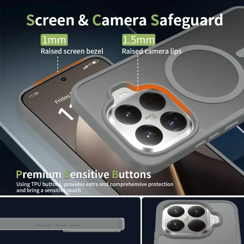Magnetic Matte Translucent Shockproof Case with Wireless Charging Compatibility