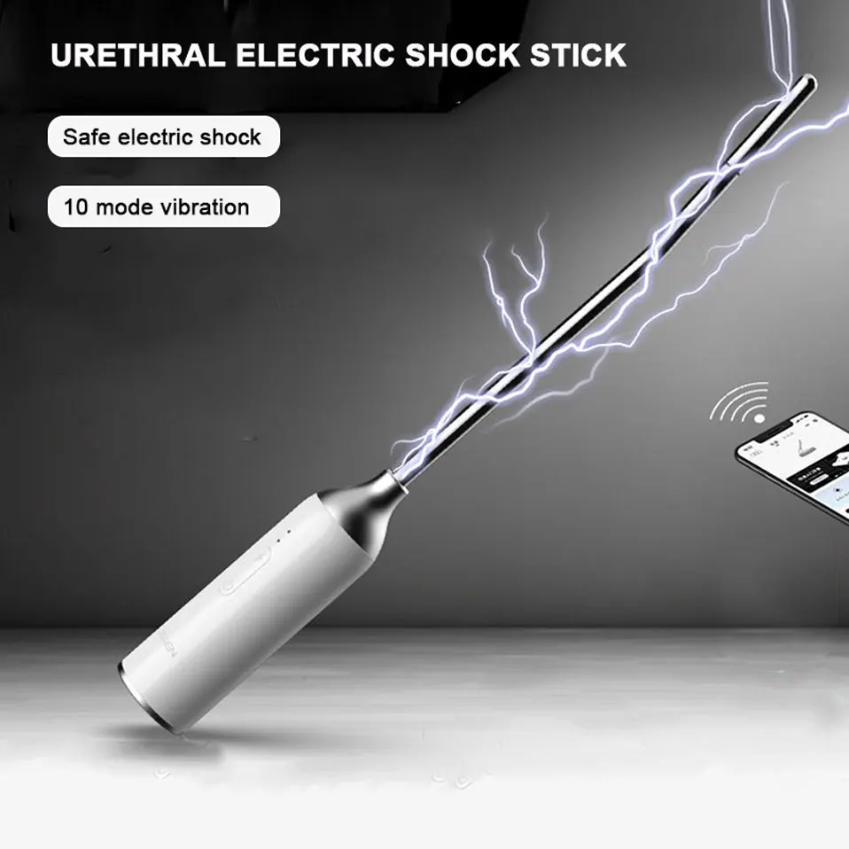 Prostate Urethra Electrosex Toy APP Remote with 10 Shock Vibration Stainless Steel Urethral Electro Stimulator Safe Prostate Toy