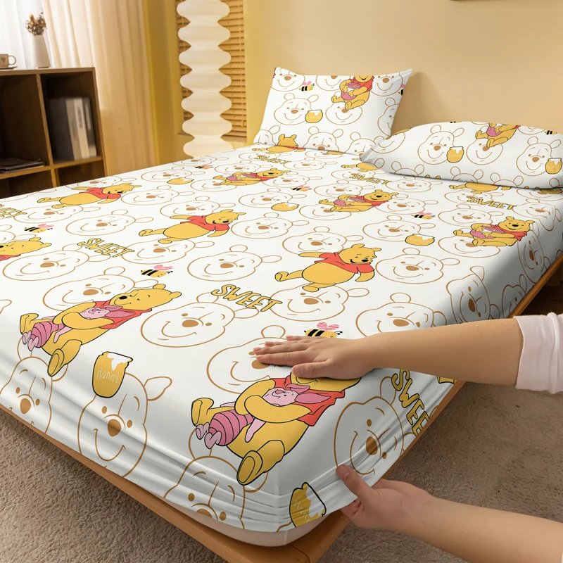 1 cartoon cute Winnie Piggy Pijie pattern digital printed frosted Fitted Sheett,bedroom printed bed cover,bedding(No pillowcase) 2