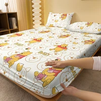 1 cartoon cute Winnie Piggy Pijie pattern digital printed frosted Fitted Sheett,bedroom printed bed cover,bedding(No pillowcase) 2
