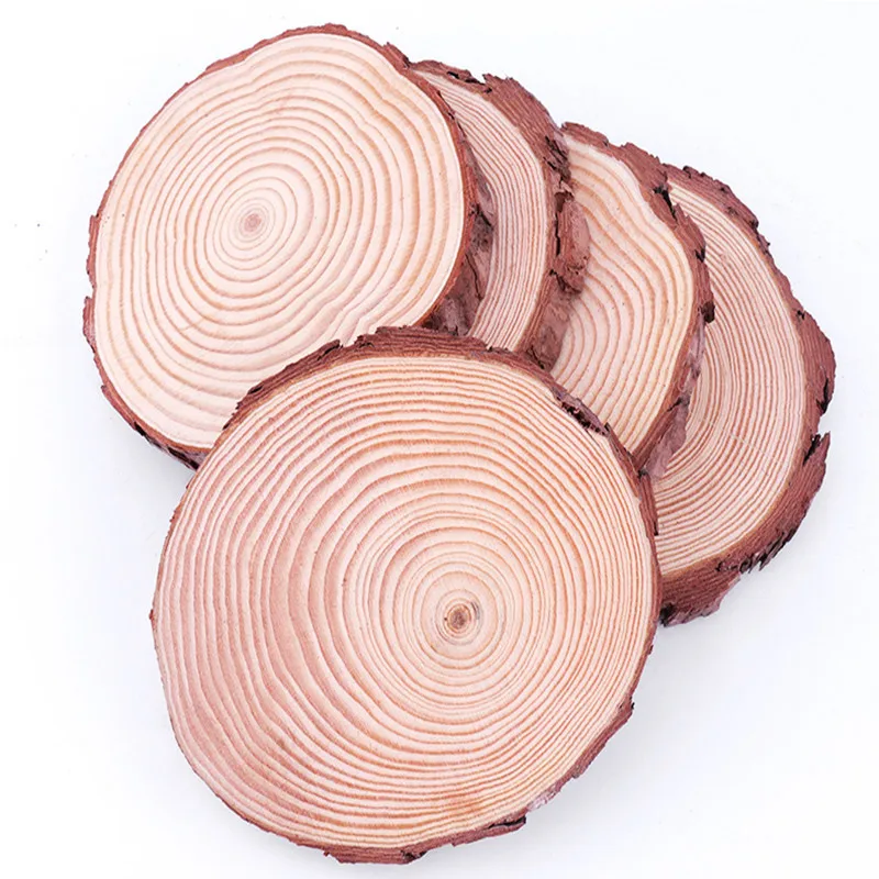 3-20cm Natural Round Wood Slices Cup Mat Circles Tree Bark Log Annual Ring for DIY Crafts Wedding Party Painting Decoration