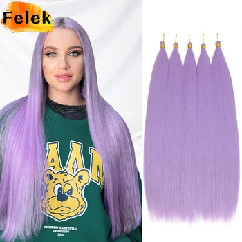 Extension per Capelli Sintetici Lisci a Crochet 30 Pollici, Treccine Ariel Liscie, 3-5 Pezzi di Ciocche di Capelli Finti Viola