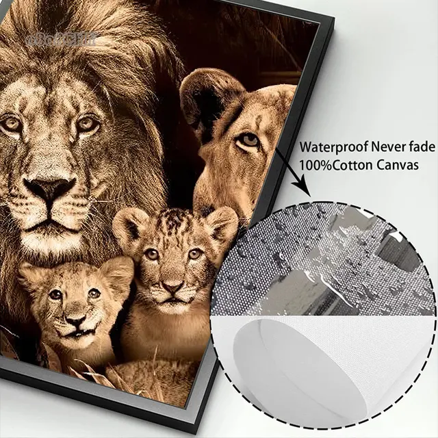 Modern Lion Family Canvas Painting