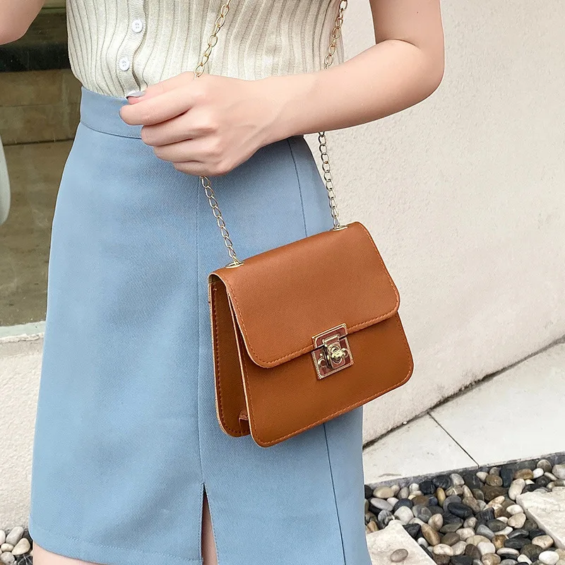 

Fashion Small Women Bags All-match Chain Shoulder Bag Solid Color Stitching Bag Messenger Crossbody Bag PU Mini Clutch Purse