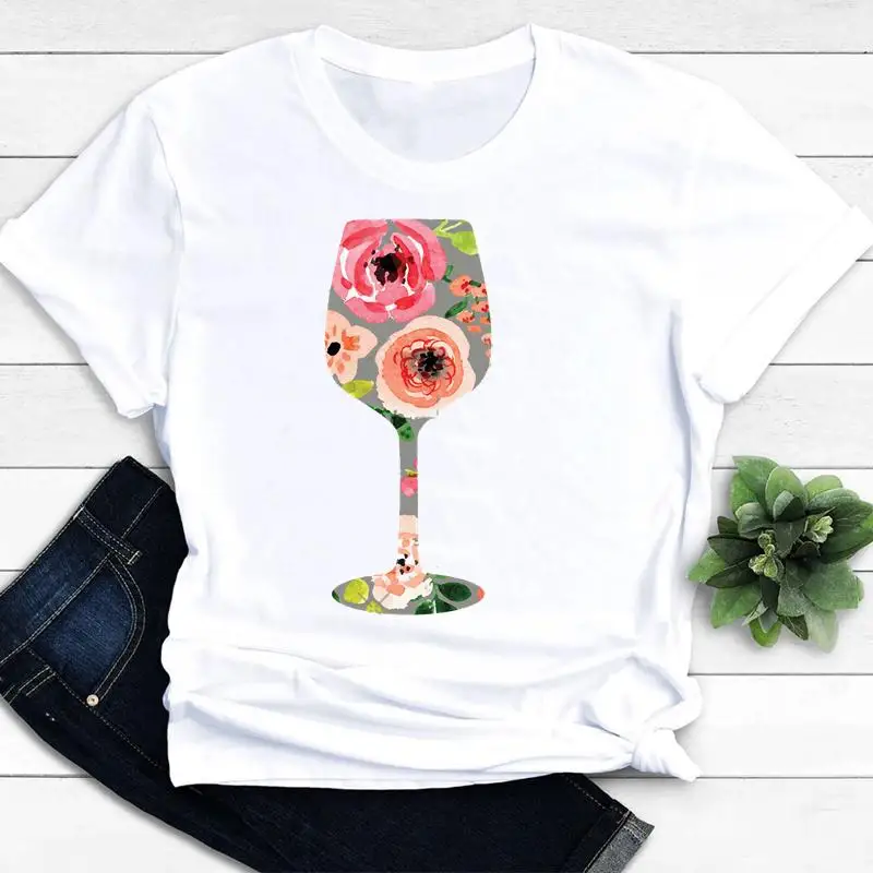 Fashion-Clothes-T-Women-Watercolor-90s-Wine-Cute-Casual-Tshirt-Summer-Top-Female-Short-Sleeve-Tee