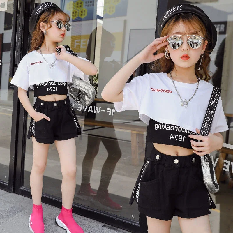 

3 4 7 8 10 12 Years Girls Clothes Set Summer Letter Vest + Short Pants 3 PCS Children Clothing for Girls Teen Kids Girls Clothes
