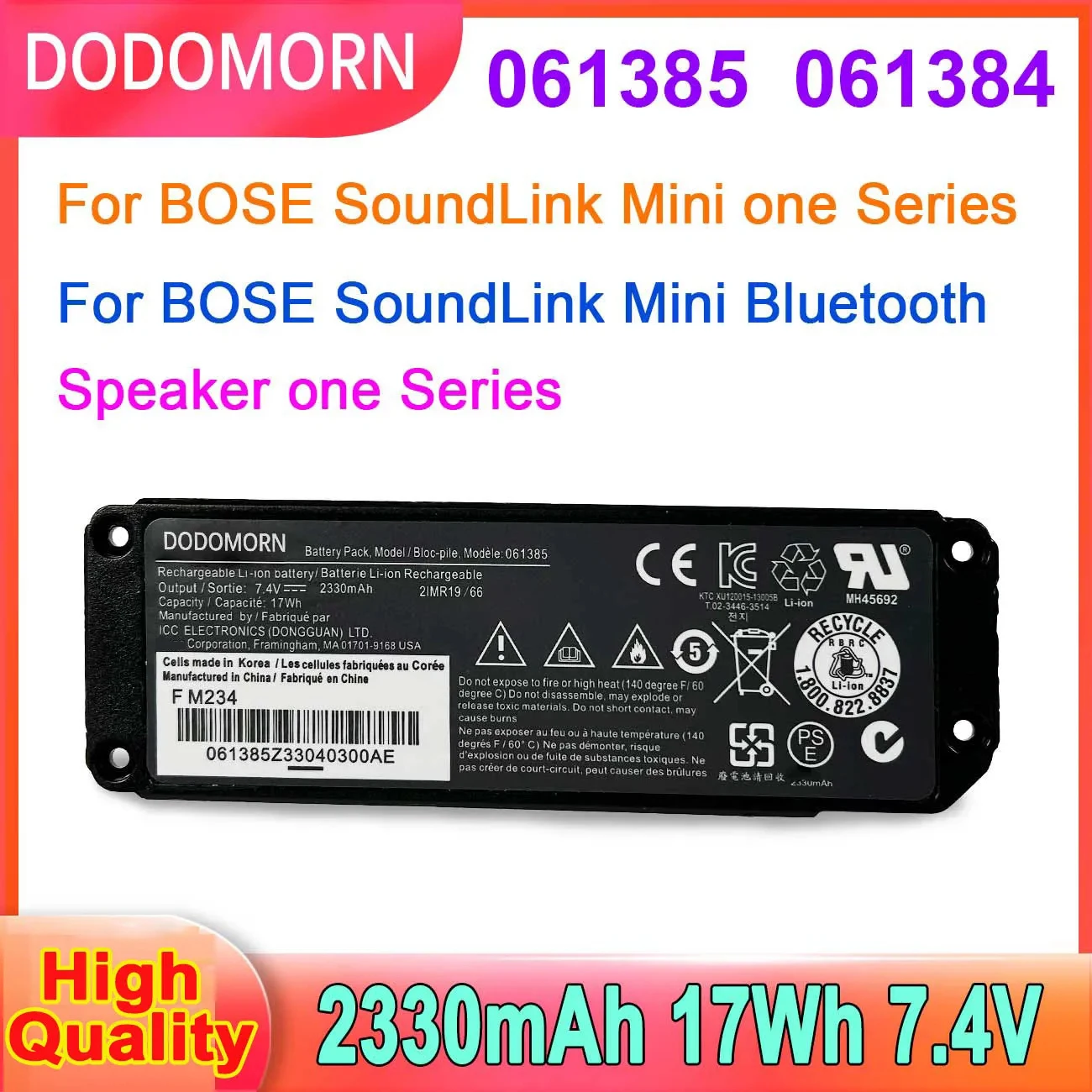 Batería de Altavoz de 7.4V 061384 061385 061386 061387 2900mAh Solo para Bose So