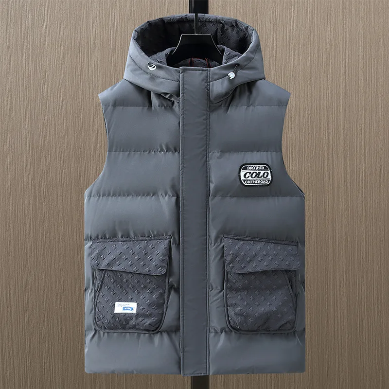 2024 Large Size Mens Vest Hooded Sleeveless Jacket Waistcoat Men