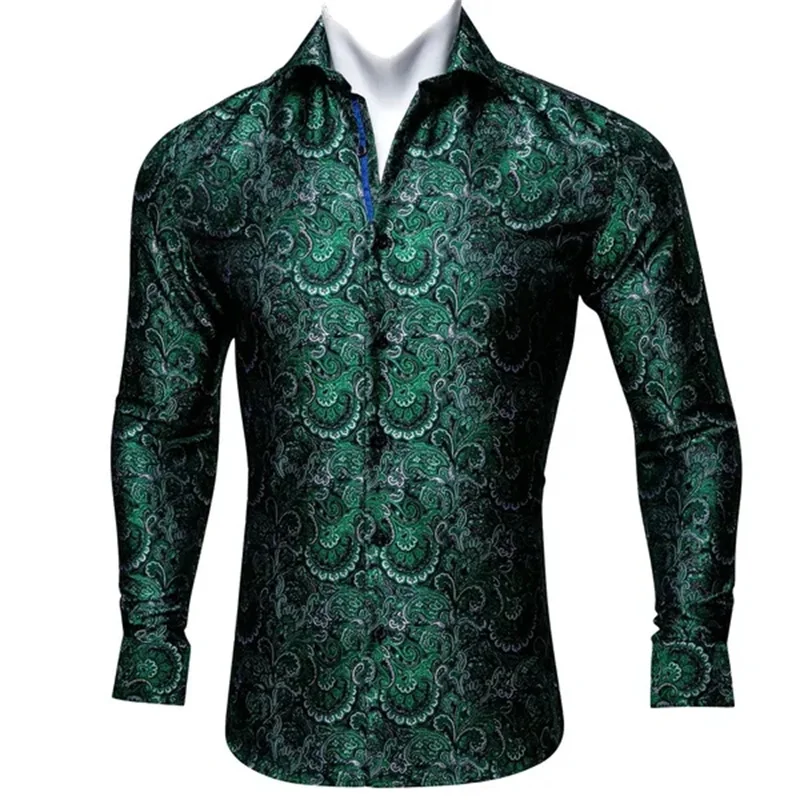 thumbnail image 1 of Barry.Wang Camisas de lujo con estampado 3D de cachemira color vino tinto para hombre, camisas casuales de manga larga con flores para hombre, camisas de vestir ajustadas, 1 of 5