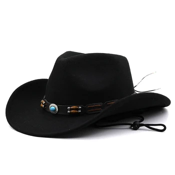New Turquoise Belt Wool Felt Jazz Fedora Hat Women Unisex Wide Brim Panama Party Trilby Cowboy Cap Men Gentleman Wedding Hat 3